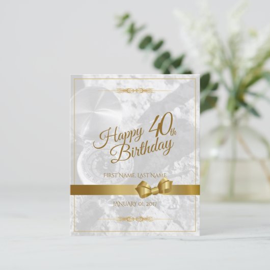 Gelukkige 40e verjaardag met gouden boog (Staand voorkant)