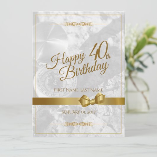 Gelukkige 40e verjaardag met gouden boog (Staand voorkant)