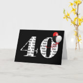 Gelukkige 40e verjaardag op zwart met ballonnen kaart (Gele Bloem)