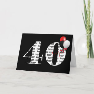 Gelukkige 40e verjaardag op zwart met ballonnen kaart