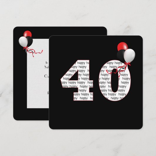 Gelukkige 40e verjaardag op zwarte uitnodiging (Voorkant / Achterkant)