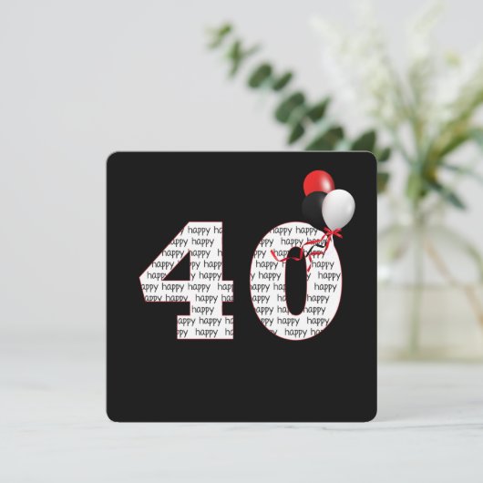 Gelukkige 40e verjaardag op zwarte uitnodiging (Staand voorkant)