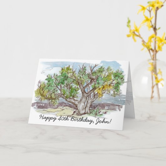 Gelukkige 40e Verjaardag Pinion Pine Tree Mountain Kaart (Gele Bloem)