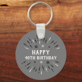 Gelukkige 40e verjaardag Vuurwerk Grijs Zwart Wit Sleutelhanger (Voorkant)
