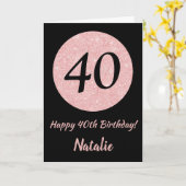 Gelukkige 40e verjaardag Zwart en Roos Roze Goud Kaart (Gele Bloem)