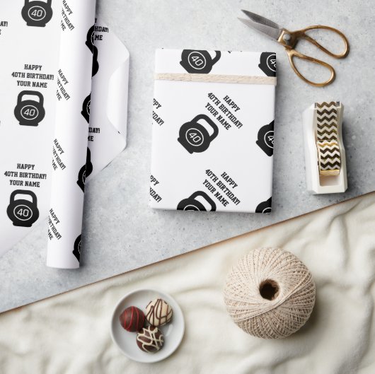 Gelukkige 40e Verjaardagsfeest fitness gym kettleb Cadeaupapier (Crafts)