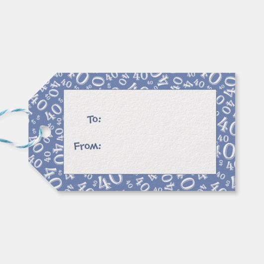 Gelukkige 40ste Verjaardag Blauw/Wit Nummerpatroon Cadeaulabel (Achterkant Horizontaal)
