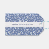 Gelukkige 40ste Verjaardag Blauw/Wit Nummerpatroon Cadeaulabel (Voorkant (Horizontaal))