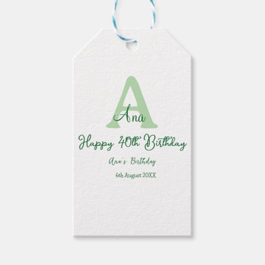 Gelukkige 40ste verjaardag groen toevoegen naam mo cadeaulabel (Voorkant)