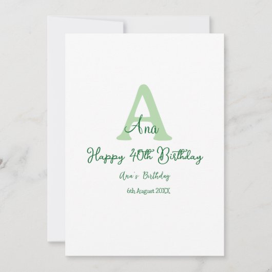 Gelukkige 40ste verjaardag groen toevoegen naam mo kaart (Voorkant)