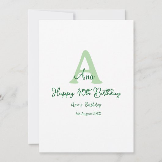 Gelukkige 40ste verjaardag groen toevoegen naam mo kaart (Achterkant)