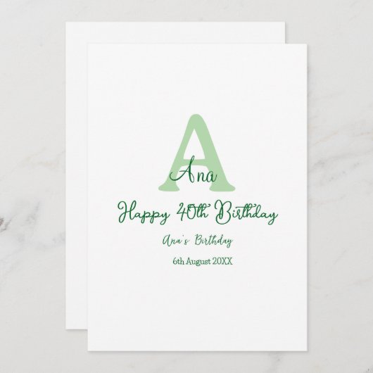 Gelukkige 40ste verjaardag groen toevoegen naam mo kaart (Voorkant / Achterkant)