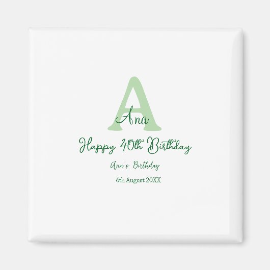 Gelukkige 40ste verjaardag groen toevoegen naam mo magneet (Voorkant)