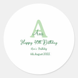 Gelukkige 40ste verjaardag groen toevoegen naam mo ronde sticker