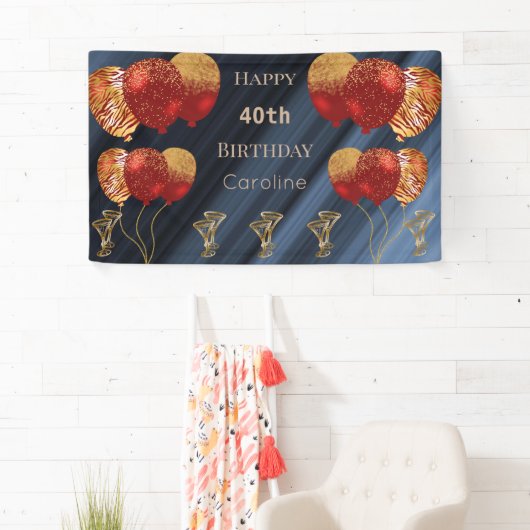 Gelukkige 40ste Verjaardag met Glitter Gouden Rode Spandoek (Insitu)
