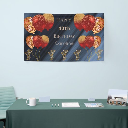 Gelukkige 40ste Verjaardag met Glitter Gouden Rode Spandoek (Beurs)