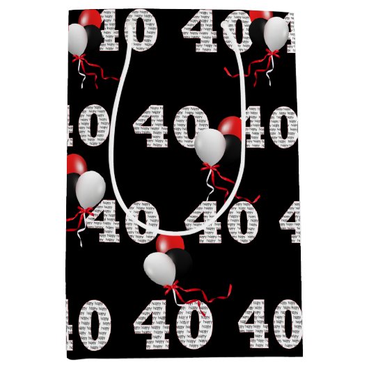 Gelukkige 40ste Verjaardagsballonnen Medium Gift B Medium Cadeauzakje (Voorkant)