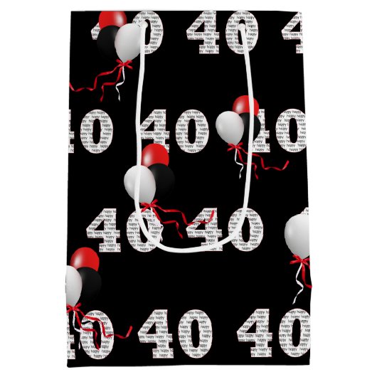 Gelukkige 40ste Verjaardagsballonnen Medium Gift B Medium Cadeauzakje (Achterkant)
