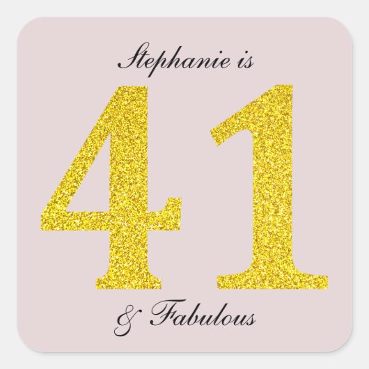 Gelukkige 41e verjaardag Blush Pink Gold Glitter P Vierkante Sticker (Voorkant)