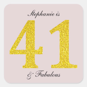 Gelukkige 41e verjaardag Blush Pink Gold Glitter P Vierkante Sticker
