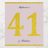 Gelukkige 41e verjaardag Blush Pink Gold Glitter P Wijn Etiket (Enkel label)