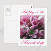 Gelukkige 41e verjaardag Roze en Groene Bloem Briefkaart (Voorkant / Achterkant)