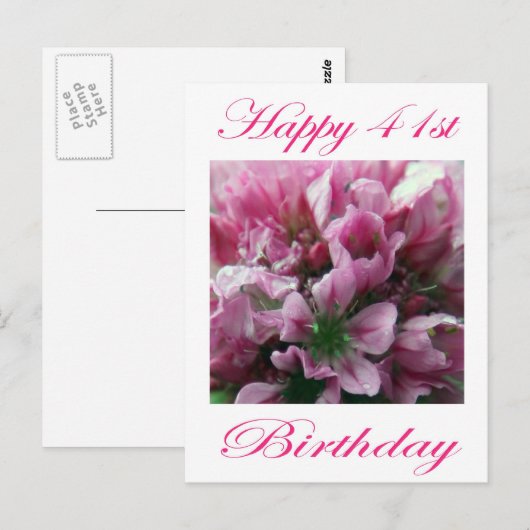 Gelukkige 41e verjaardag Roze en Groene Bloem Briefkaart (Voorkant / Achterkant)