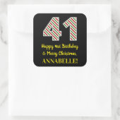 Gelukkige 41ste Verjaardag & Vrolijk Kerstmis, Dou Vierkante Sticker (Tas)