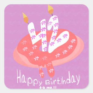 Gelukkige 42e verjaardag aan mijzelf Donut Cake Fe Vierkante Sticker