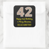 Gelukkige 42e Verjaardag & Vrolijke Kerstmis, Doua Vierkante Sticker (Tas)