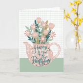 Gelukkige 42e Verjaardag w / Polka Dot Theepot van Kaart (Gele Bloem)