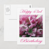 Gelukkige 43e verjaardag Roze en Groene Bloem Briefkaart (Voorkant / Achterkant)