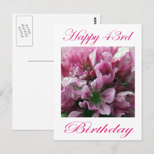 Gelukkige 43e verjaardag Roze en Groene Bloem Briefkaart (Voorkant / Achterkant)