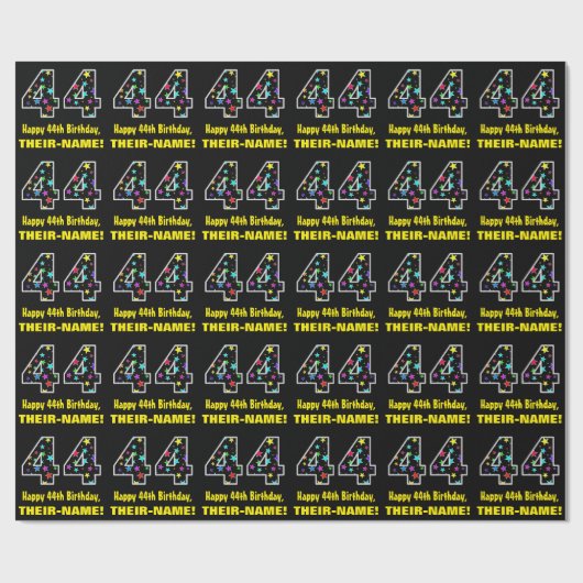 Gelukkige 44e verjaardag, Leuk Kleurrijk Sterren P Cadeaupapier (Vlak)