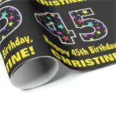 Gelukkige 45e Verjaardag, Leuk Kleurrijk Sterren P Cadeaupapier (Rol Hoek)