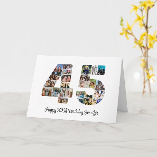 Gelukkige 45e Verjaardag Nummer 45 Aangepaste Foto Kaart (Gele Bloem)