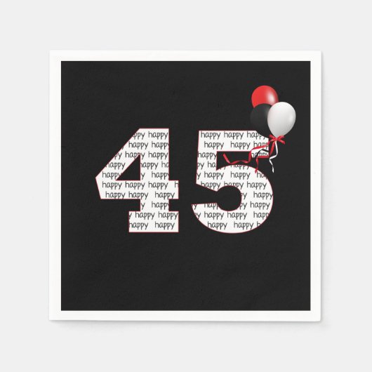 Gelukkige 45e verjaardag op zwarte servetten (Voorkant)