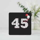 Gelukkige 45e verjaardag op zwarte uitnodiging (Staand voorkant)