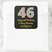 Gelukkige 46e Verjaardag & Vrolijke Kerstmis, Doua Vierkante Sticker (Tas)