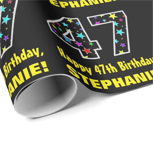 Gelukkige 47e verjaardag, Leuk Kleurrijk Sterren P Cadeaupapier (Rol Hoek)