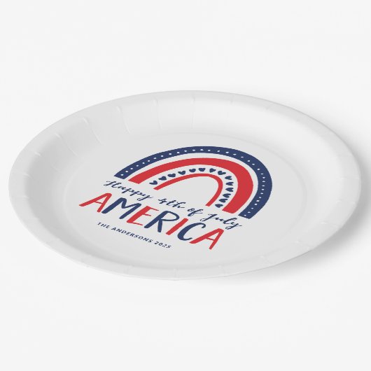 Gelukkige 4 juli Amerika | Rood Wit Blauw Regenboo Papieren Bordje (Gekanteld)