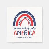 Gelukkige 4 juli Amerika | Rood Wit Blauw Regenboo Servet (Voorkant)