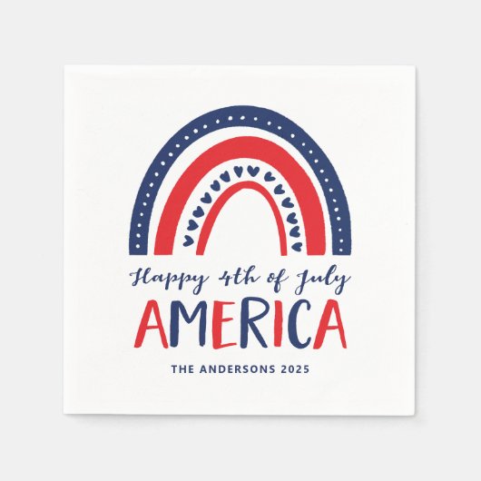 Gelukkige 4 juli Amerika | Rood Wit Blauw Regenboo Servet (Voorkant)