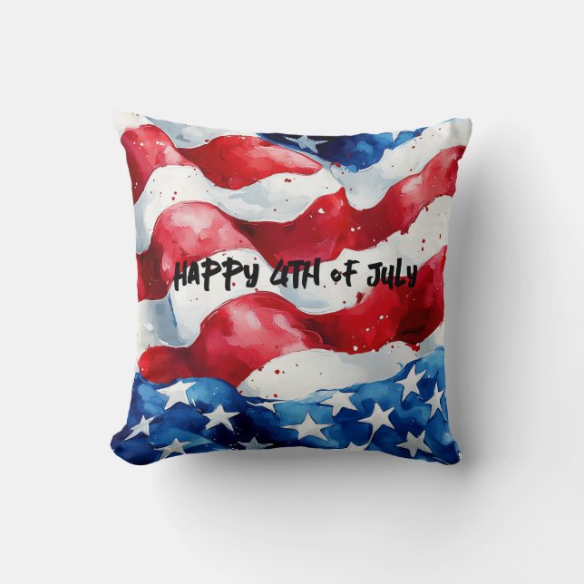 Gelukkige 4 juli Amerikaanse Vlag Kussen (Voorkant)