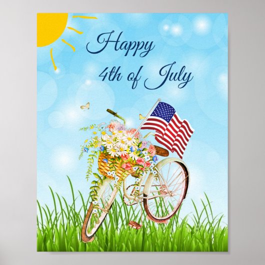 Gelukkige 4 juli fiets met vlag poster (Voorkant)