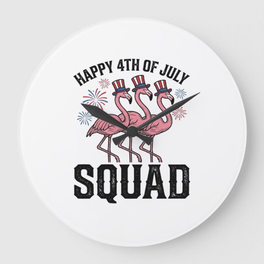 Gelukkige 4 juli Flamingo Squad Vector Design_1 Grote Klok (Voorkant)