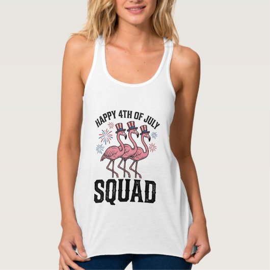 Gelukkige 4 juli Flamingo Squad Vector Design_1 Tanktop (Voorkant)