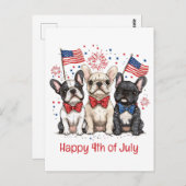 Gelukkige 4 juli Franse Bulldogs Briefkaart (Voorkant / Achterkant)