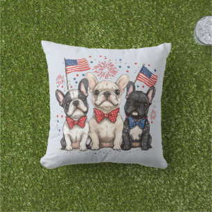 Gelukkige 4 juli Franse Bulldogs Buitenkussen