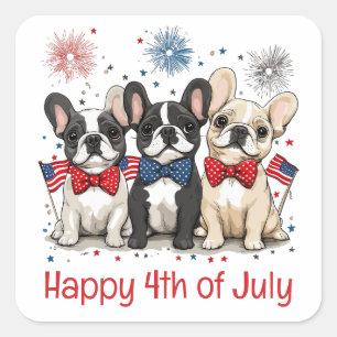 Gelukkige 4 juli Franse Bulldogs Vierkante Sticker